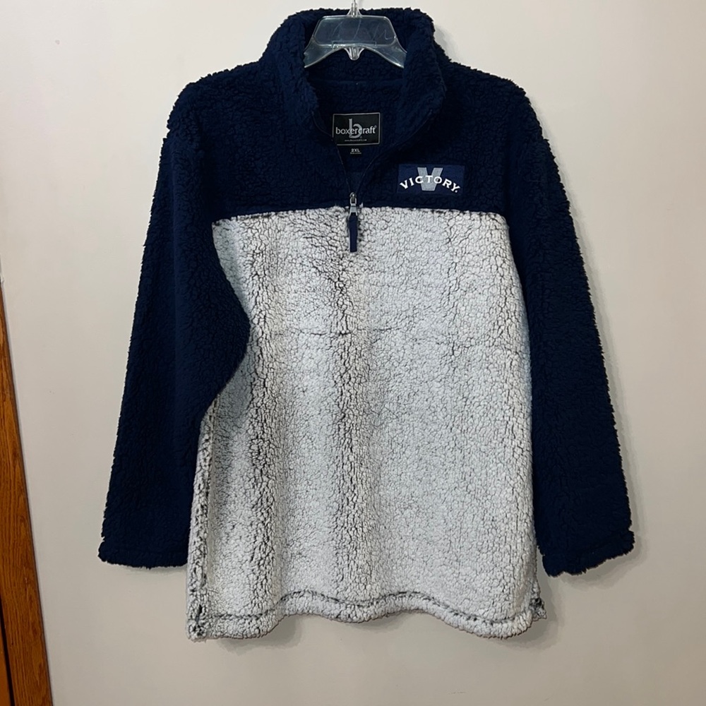 🆕 Mens Boxercraft Sherpa Fleece quarter zip pullover. Navy and white